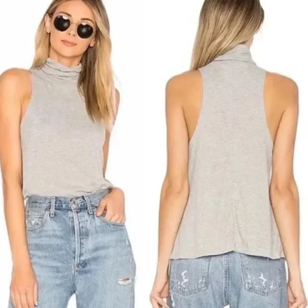 Free People Topanga Sleeveless Turtleneck Tank Grey Women’s XS